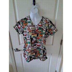 Rudolph The Red Nosed Reindeer Scrub Top Womens Size Medium Comic Graphic